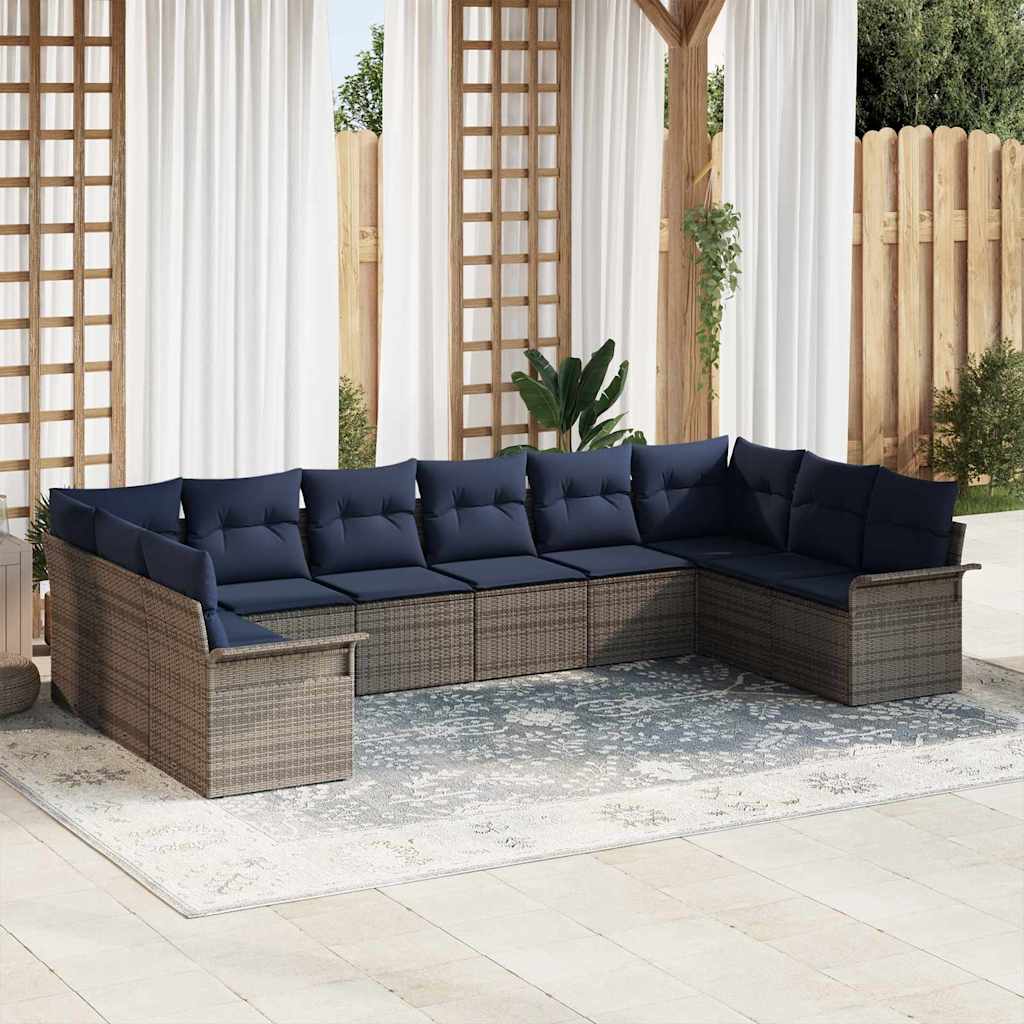Ensemble de canapé de jardin avec coussin 10 pcs Gris polyrotin