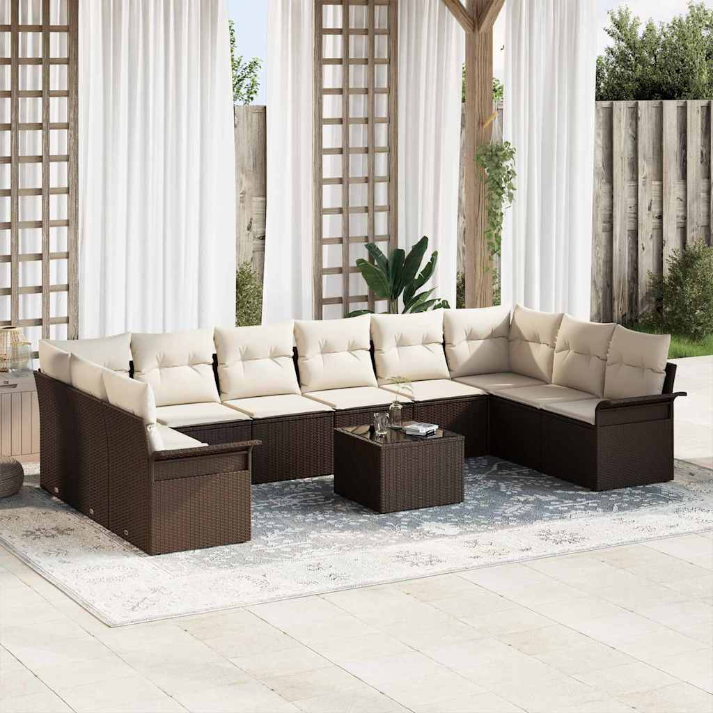 Ensemble de canapé de jardin 11 pcs Marron Poly rotin
