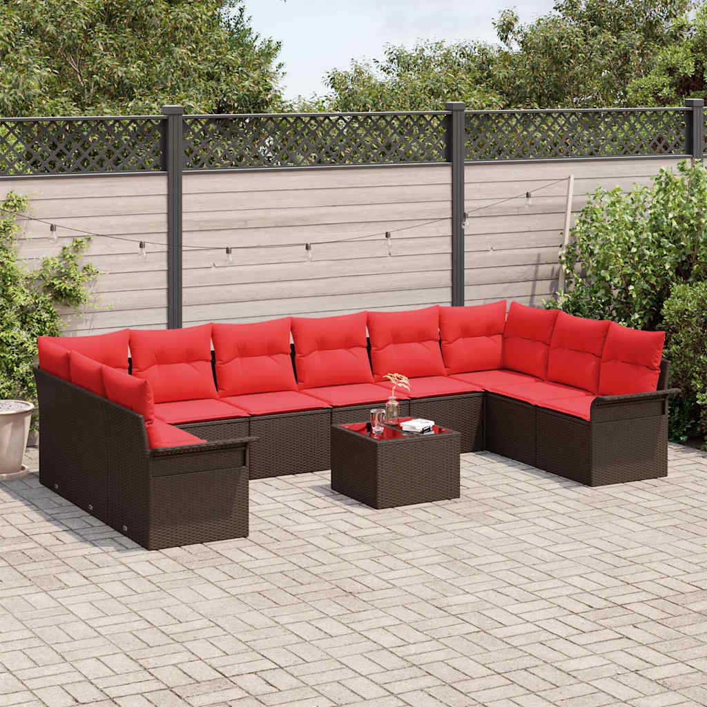 Ensemble de canapé de jardin 11 pcs Marron polyrotin