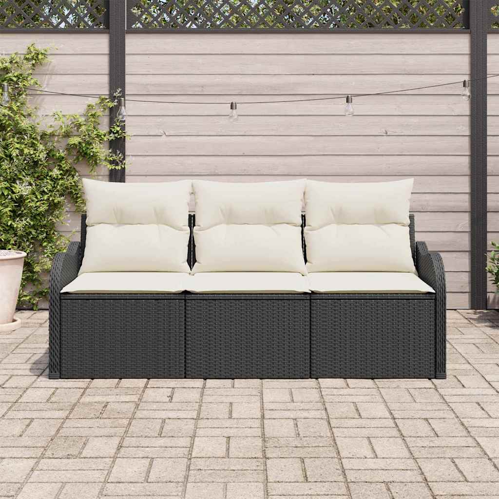 Ensemble de canapé de jardin avec coussin 3 pcs Noir polyrotin