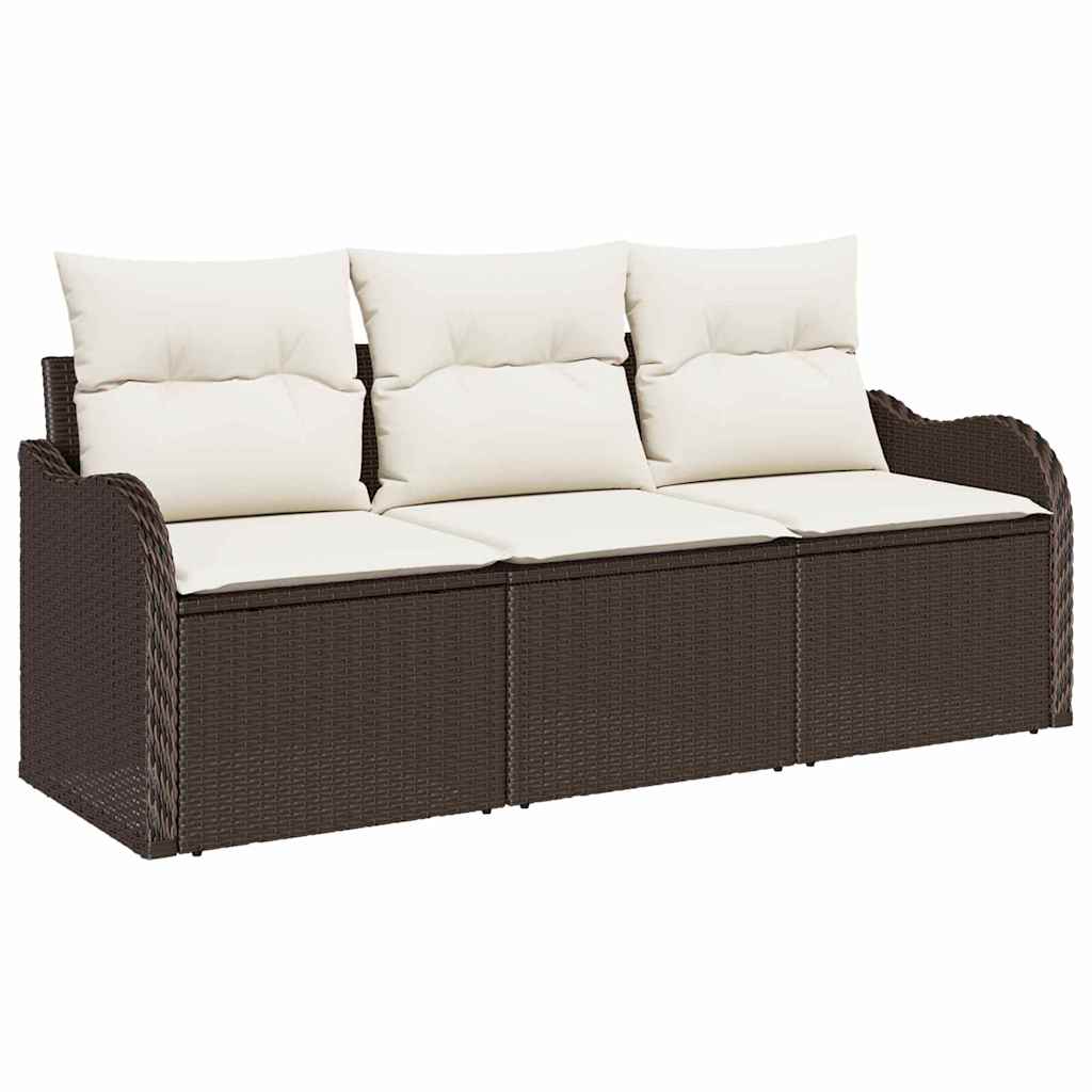 Ensemble de canapé de jardin 3 pcs Marron polyrotin