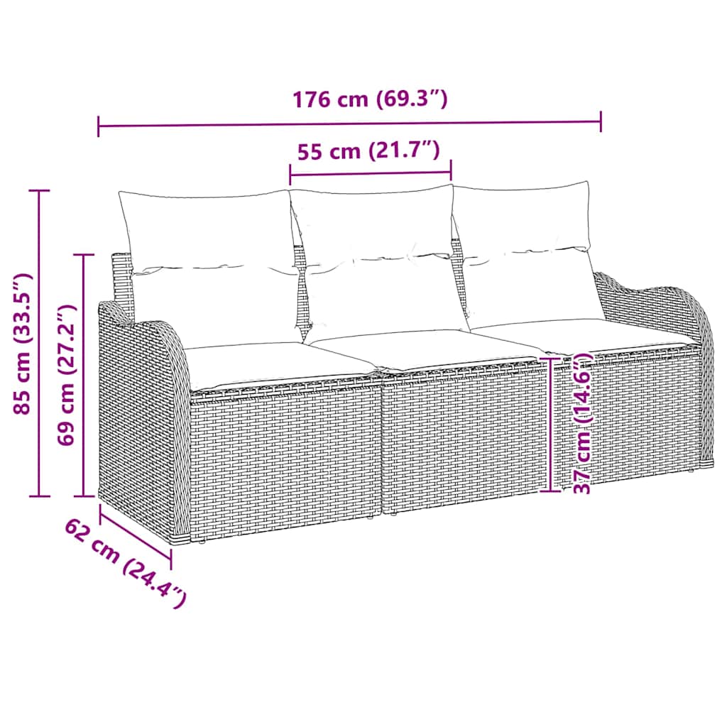 Ensemble de canapé de jardin avec coussin 3 pcs Beige polyrotin