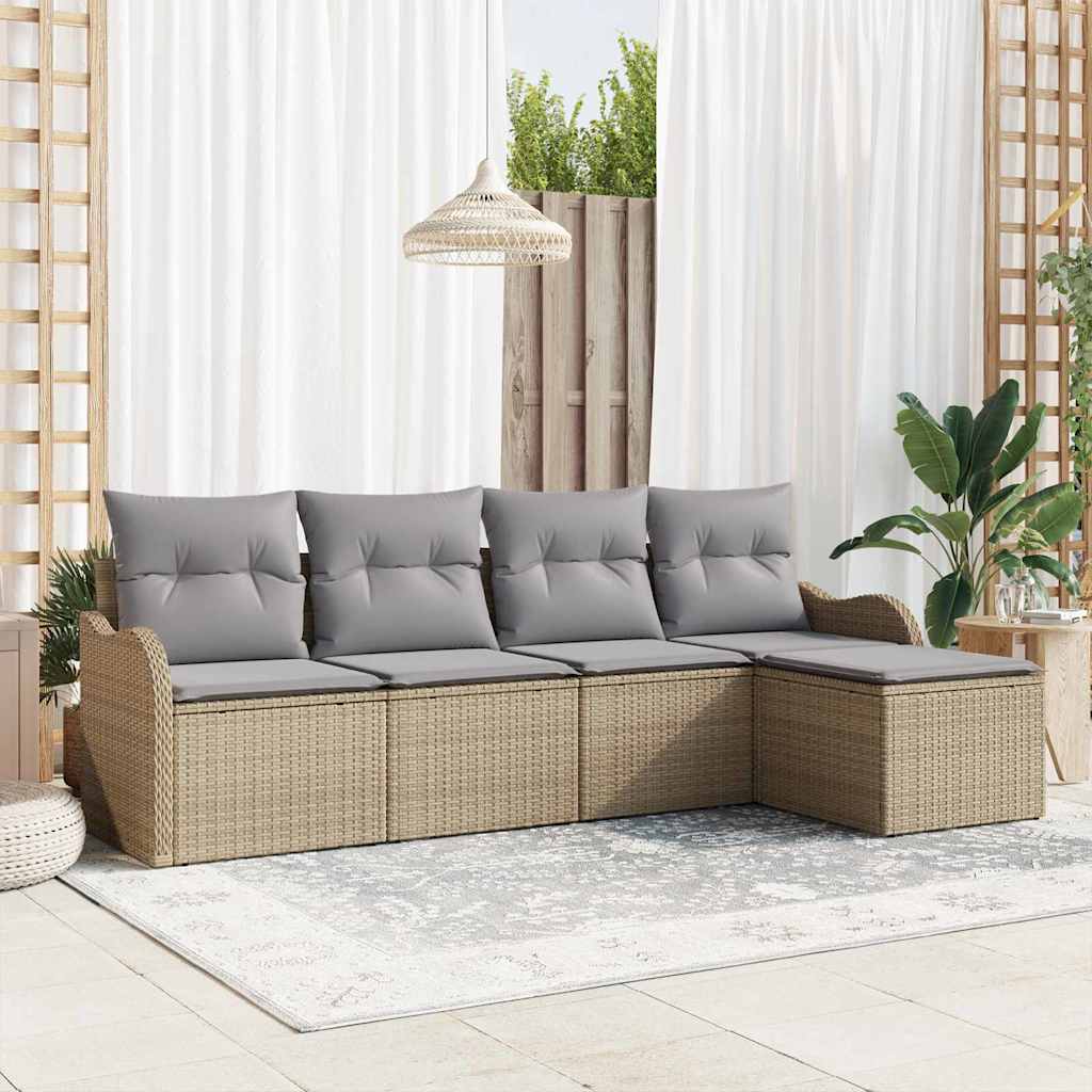 Ensemble de canapé de jardin 5 pcs Beige polyrotin