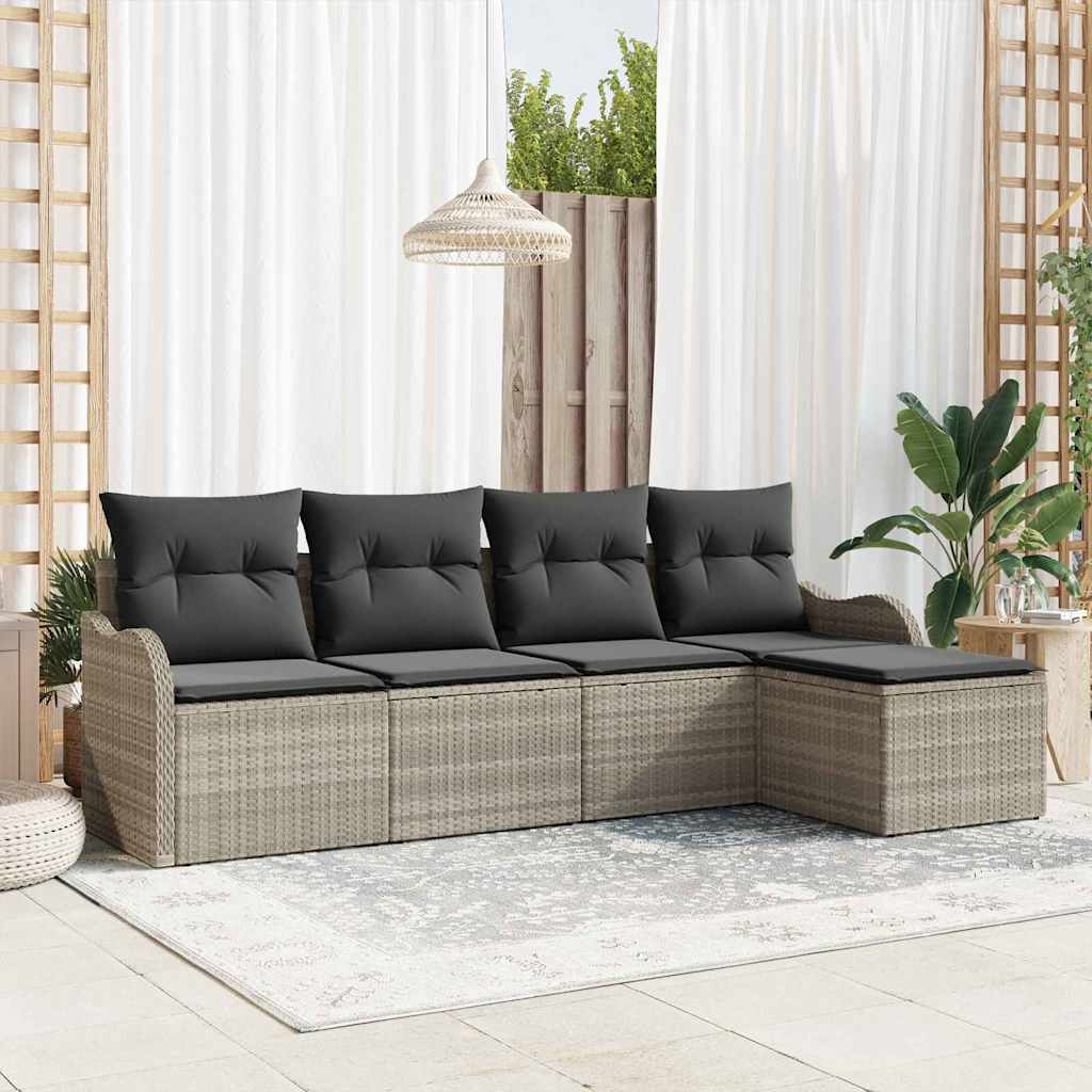 Ensemble de canapé de jardin 5 pc Gris clair polyrotin