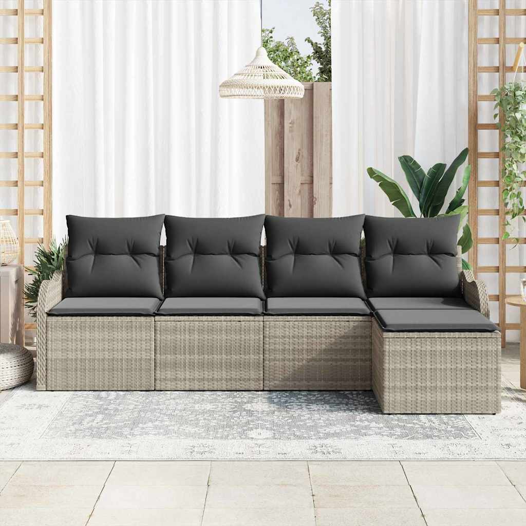 Ensemble de canapé de jardin 5 pcs Gris clair polyrotin