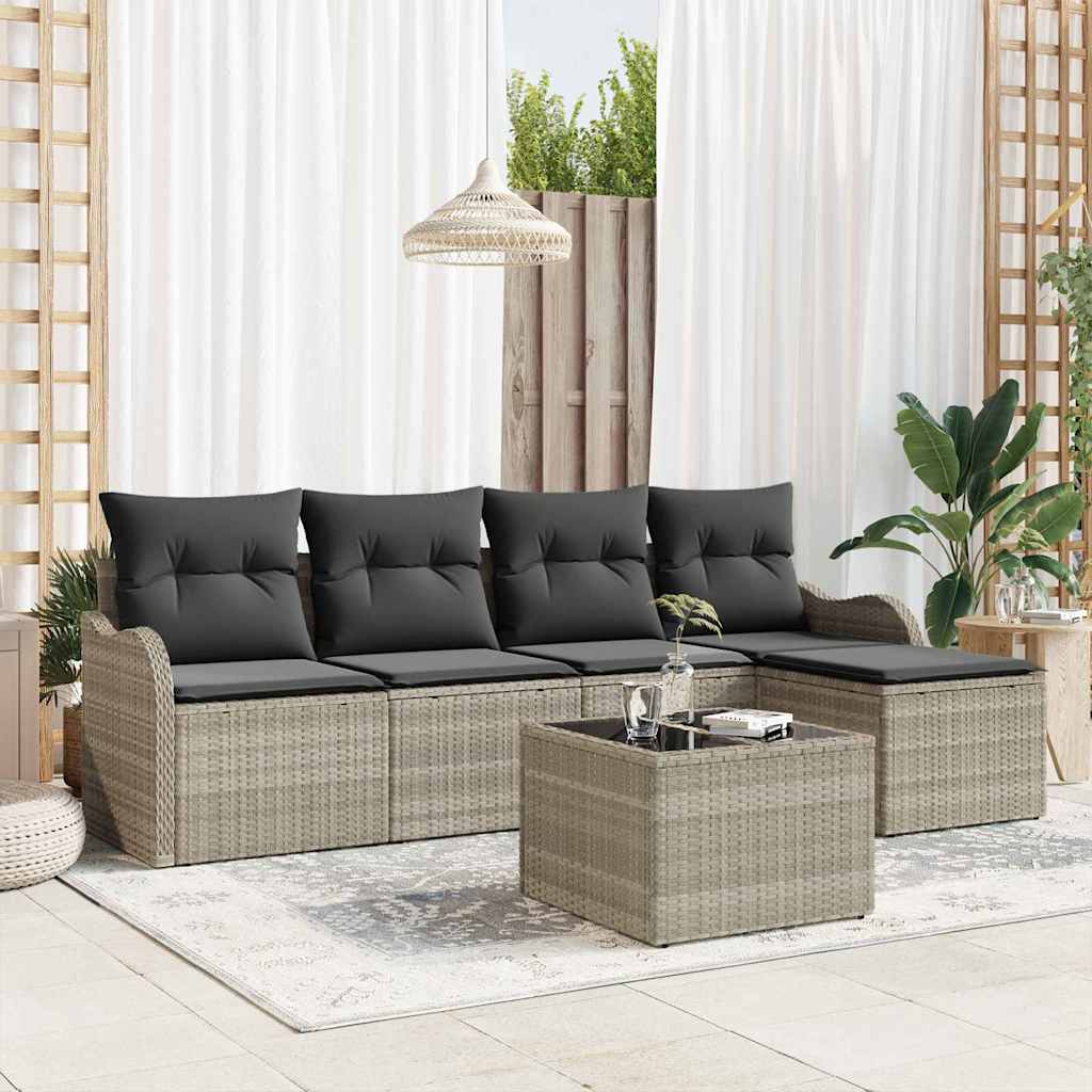 Ensemble de canapé de jardin 6 pc Gris clair polyrotin