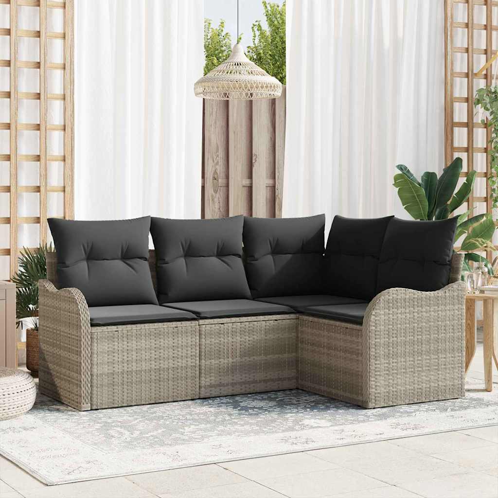 Ensemble de canapé de jardin 4 pc Gris clair polyrotin