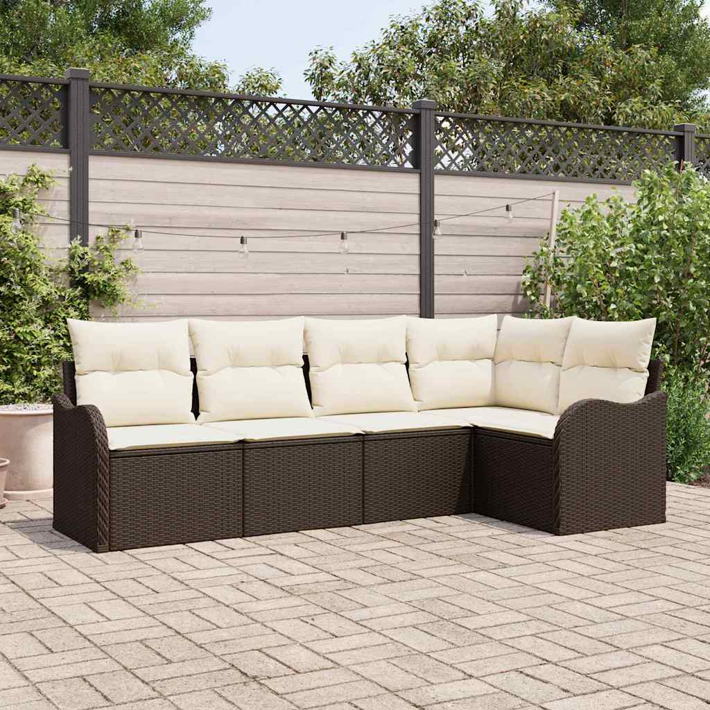Ensemble de canapé de jardin 5 pc Marron polyrotin
