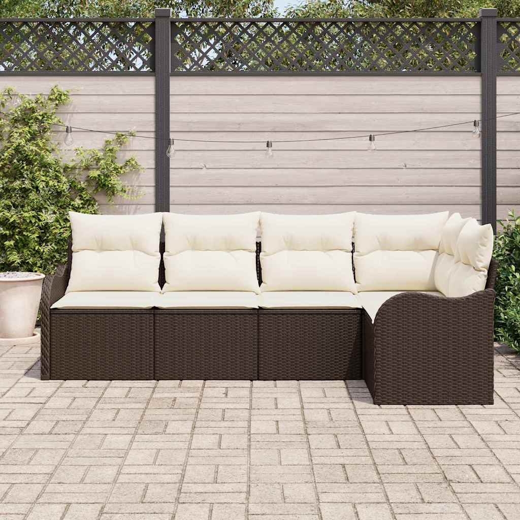Ensemble de canapé de jardin 5 pcs Marron polyrotin