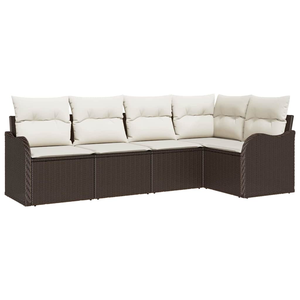 Ensemble de canapé de jardin 5 pcs Marron polyrotin