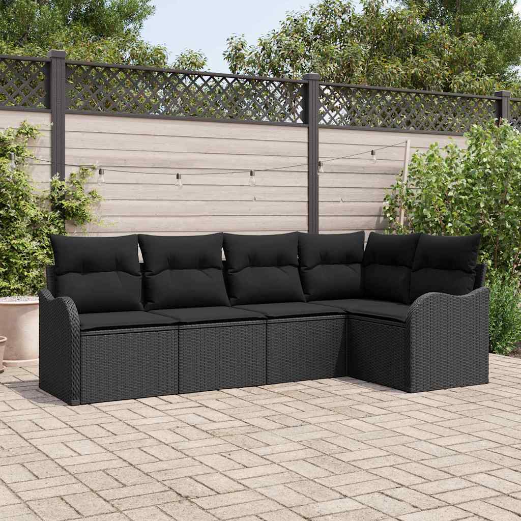 Ensemble de canapé de jardin 5 pc Noir polyrotin