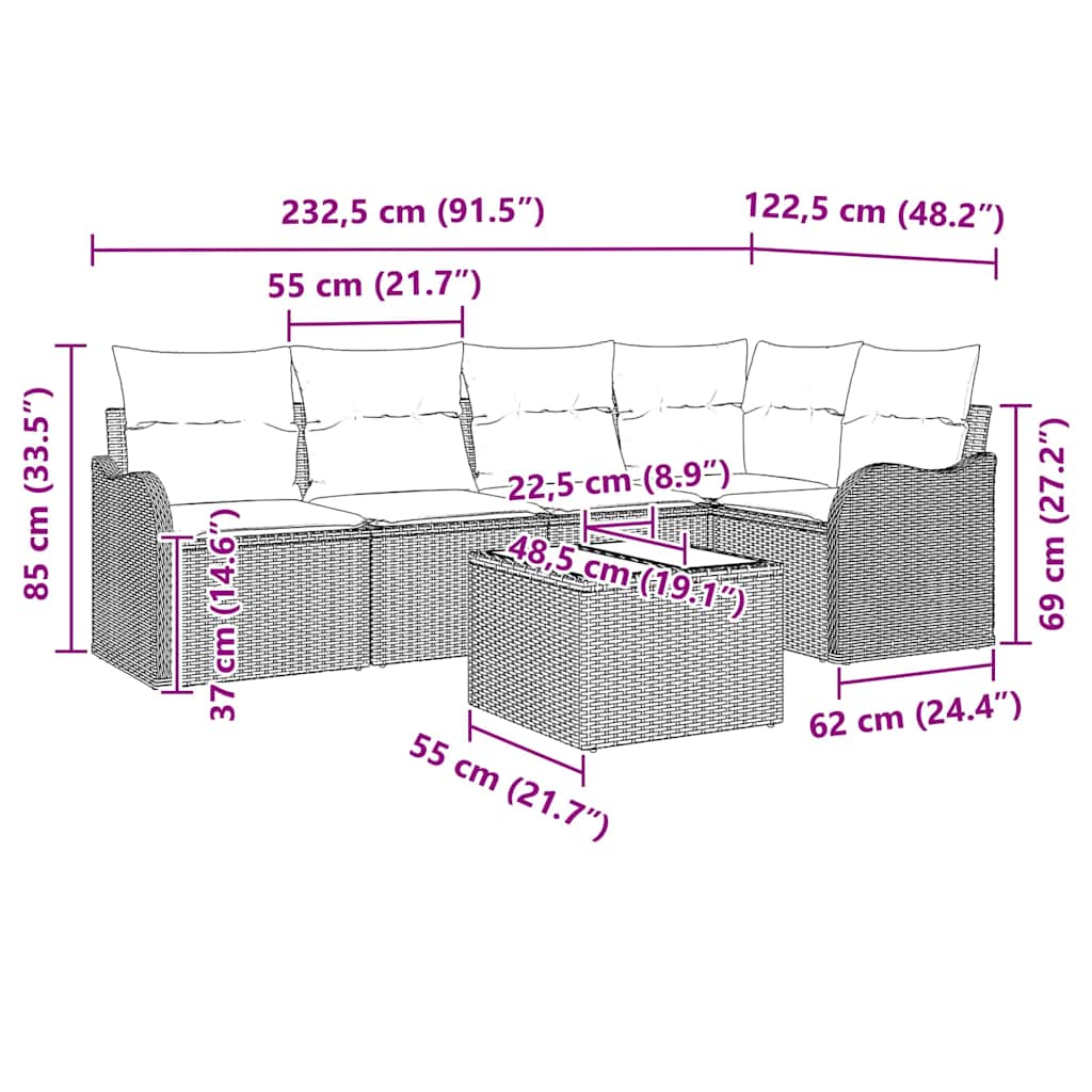 Ensemble de canapé de jardin 6 pcs Marron Poly rotin