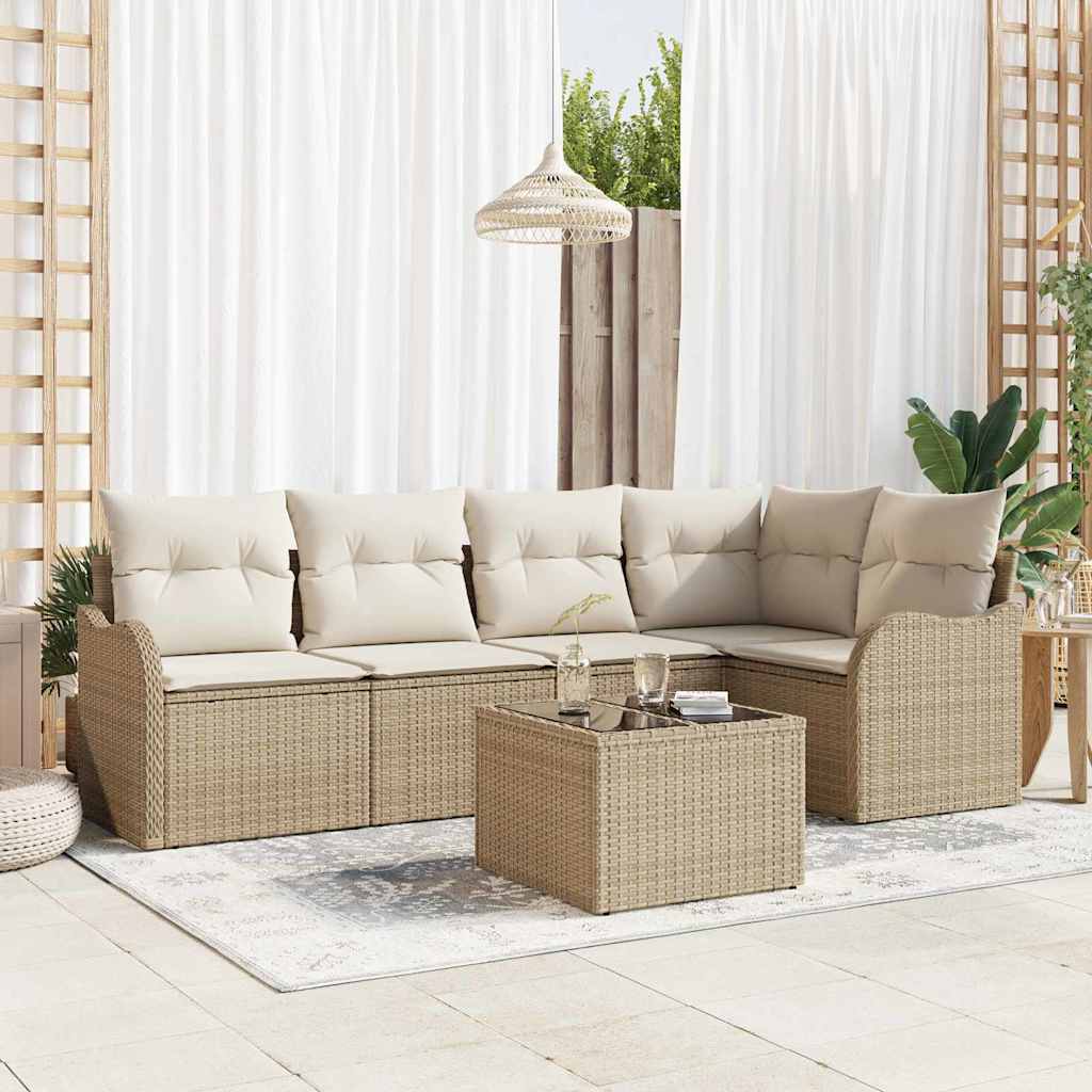 Ensemble de canapé de jardin 6 pcs Beige Poly rotin