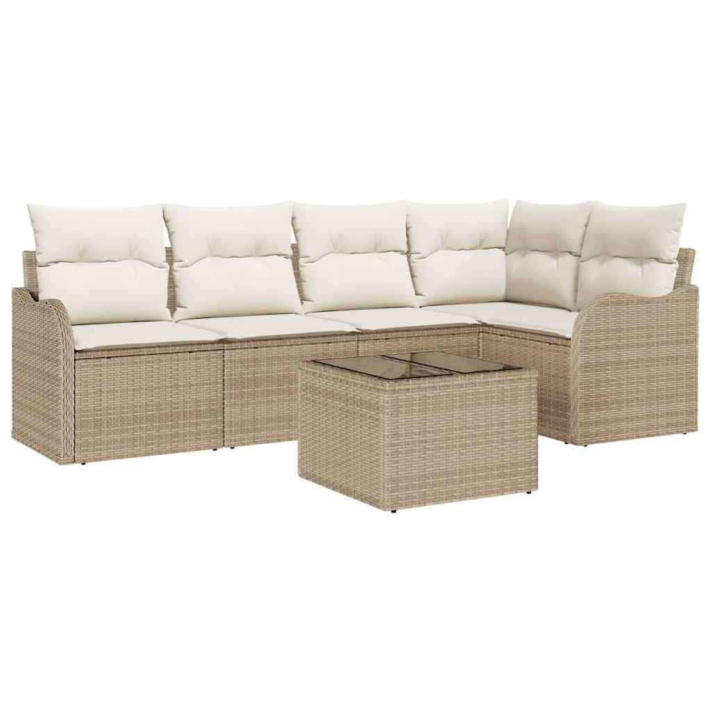 Ensemble de canapé de jardin 6 pcs Beige Poly rotin