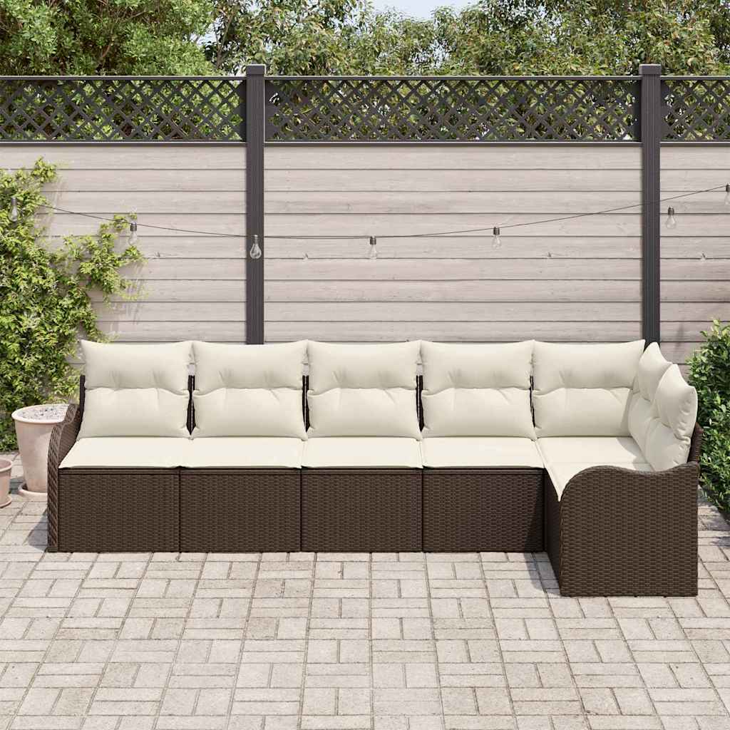 Ensemble de canapé de jardin 6 pcs Marron polyrotin
