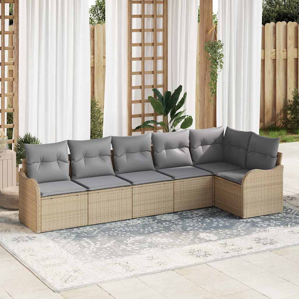 Ensemble de canapé de jardin 6 pcs Beige polyrotin