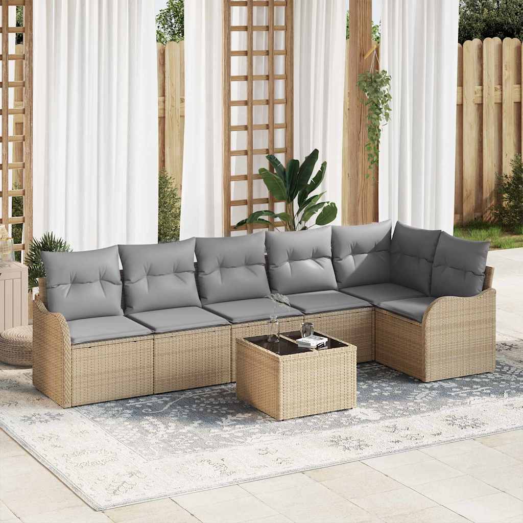 Ensemble de canapé de jardin 7 pcs Beige polyrotin
