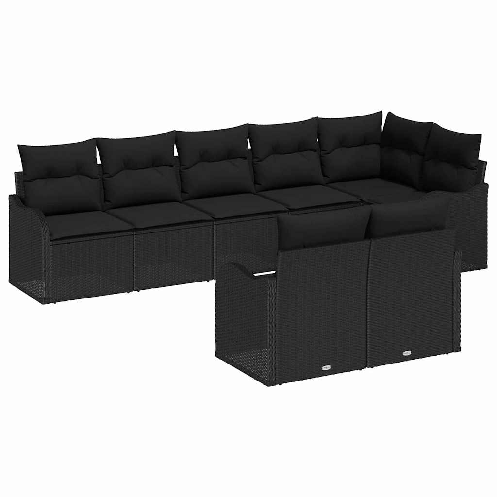 Ensemble de canapé de jardin 8 pcs Noir polyrotin