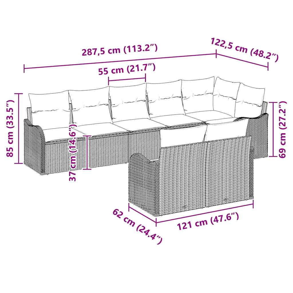 Ensemble de canapé de jardin 8 pcs Noir polyrotin