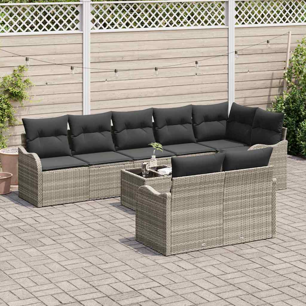 Ensemble de canapé de jardin 9 pcs Gris clair polyrotin