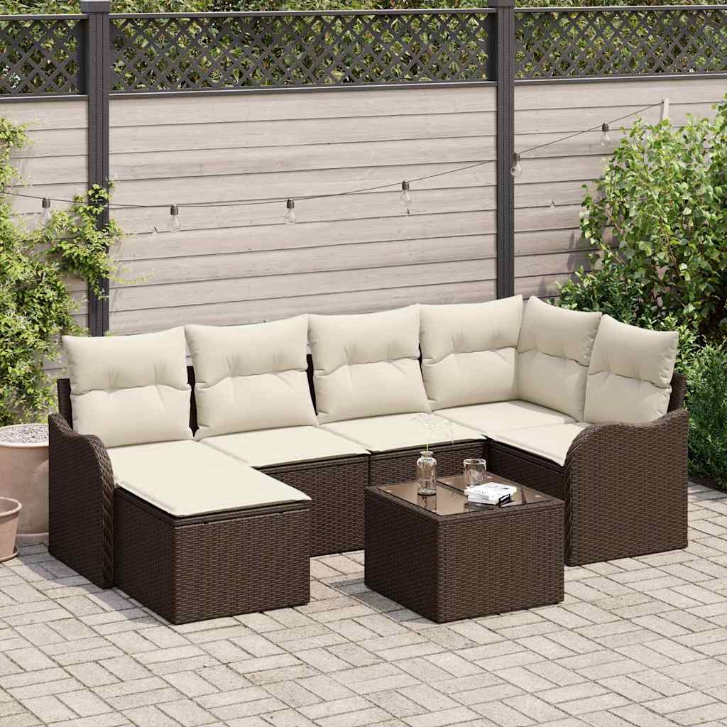 Ensemble de canapé de jardin 7 pcs Marron Poly rotin