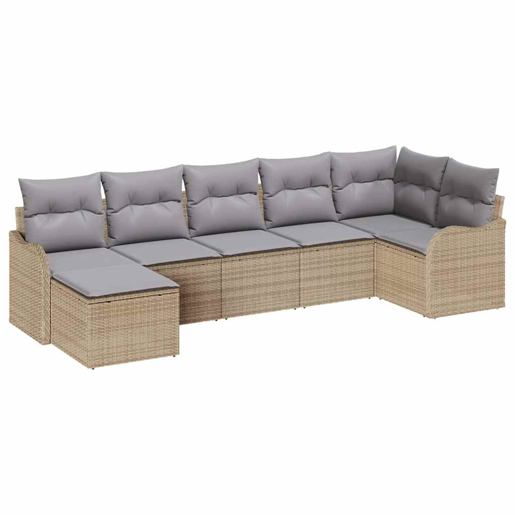 Ensemble de canapé de jardin 7 pcs Beige polyrotin