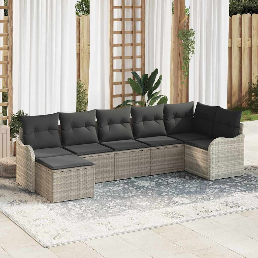 Ensemble de canapé de jardin 7 pc Gris clair polyrotin