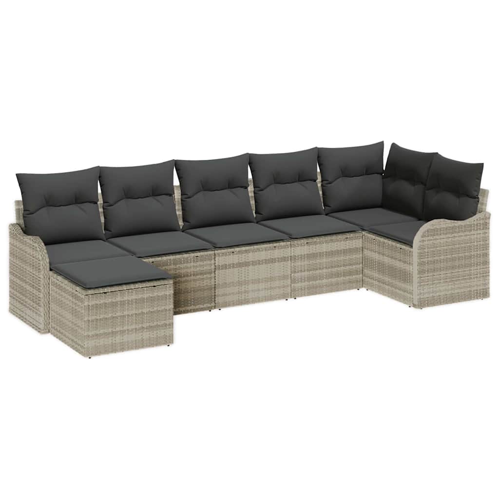 Ensemble de canapé de jardin 7 pcs Gris clair polyrotin