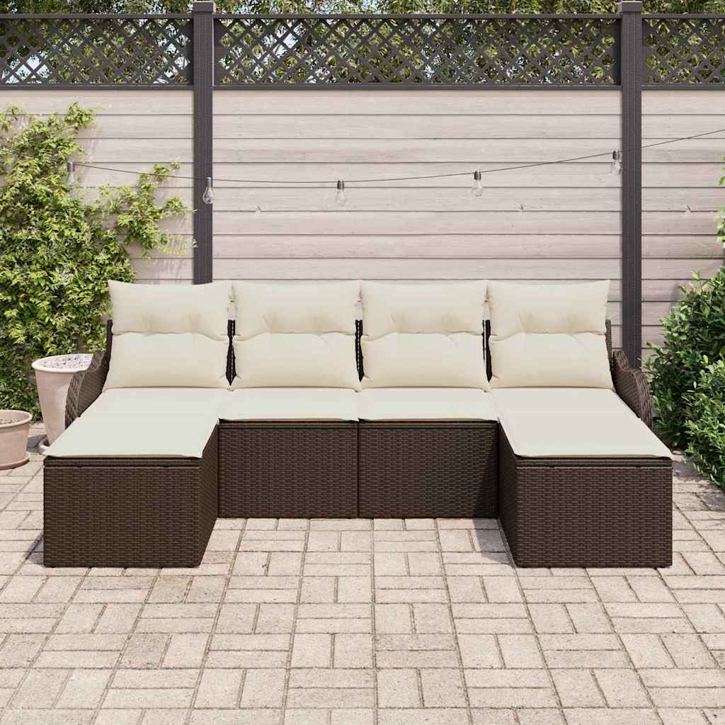 Ensemble de canapé de jardin 6 pcs Marron Poly rotin