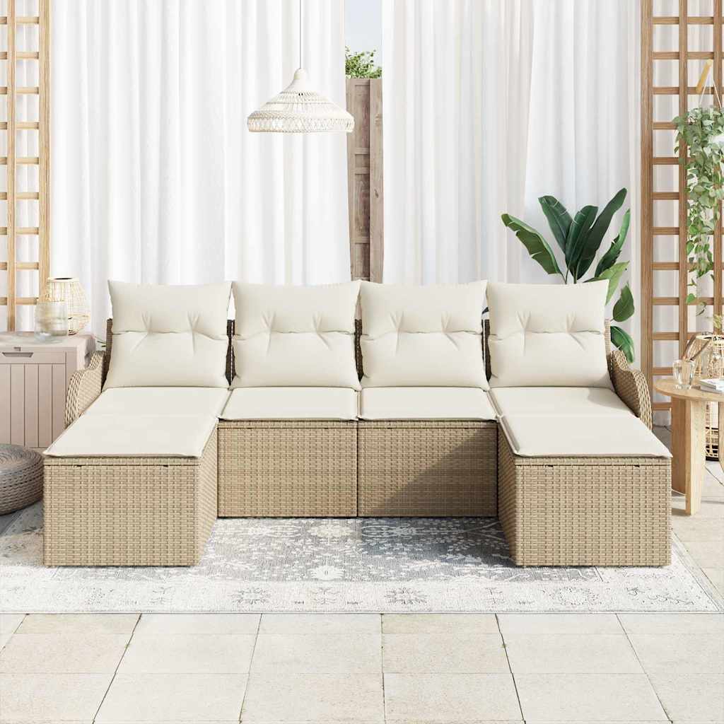 Ensemble de canapé de jardin 6 pcs Beige Poly rotin