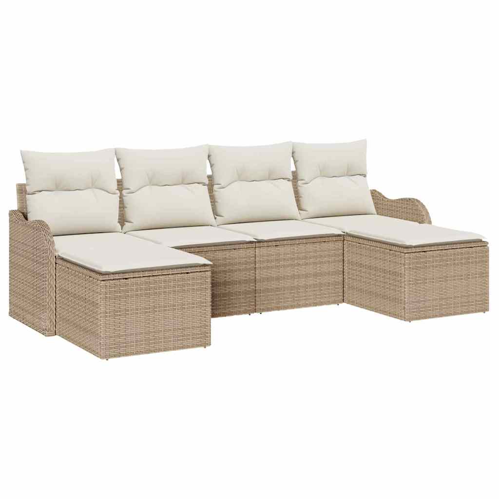 Ensemble de canapé de jardin 6 pcs Beige Poly rotin