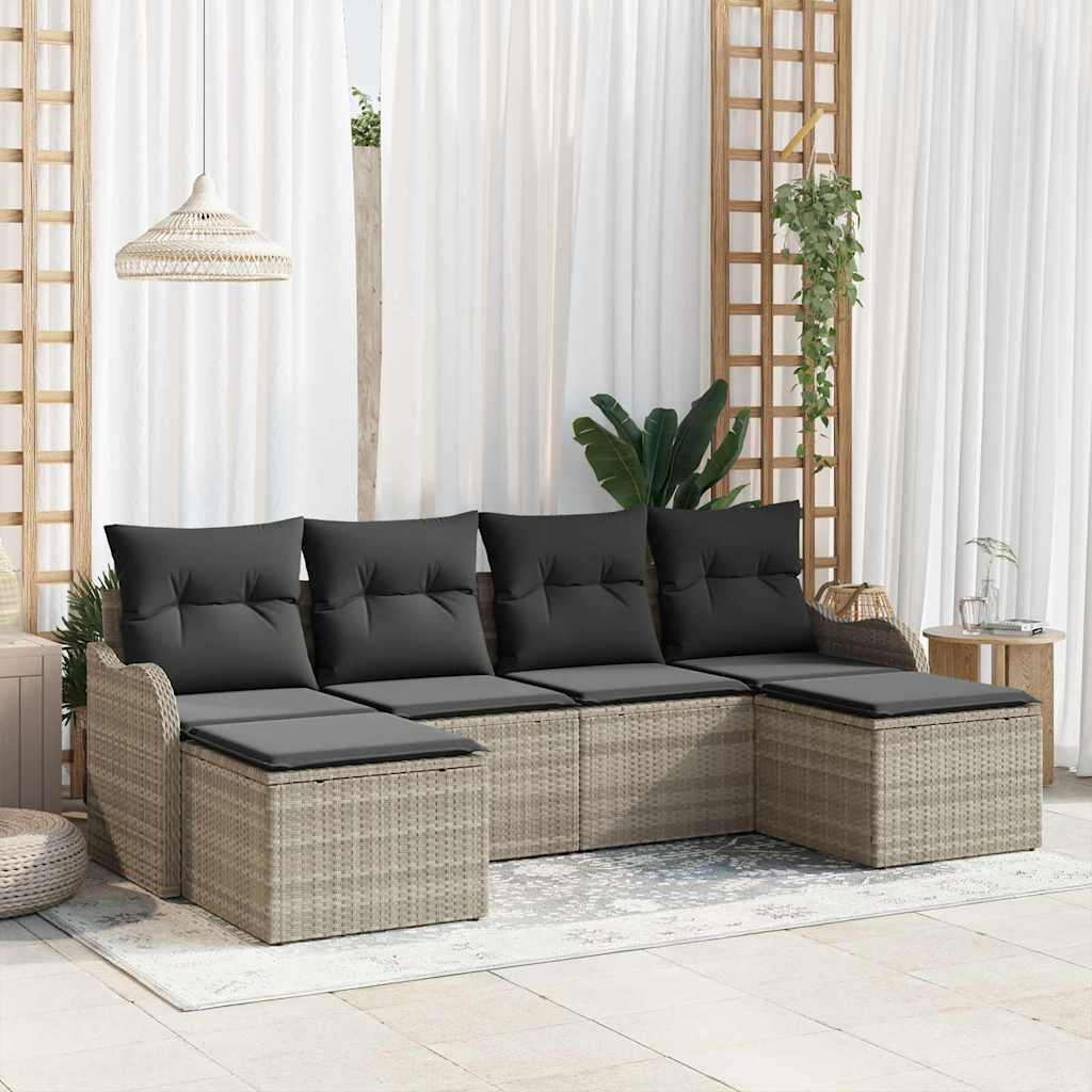Ensemble de canapé de jardin 6 pc Gris clair polyrotin