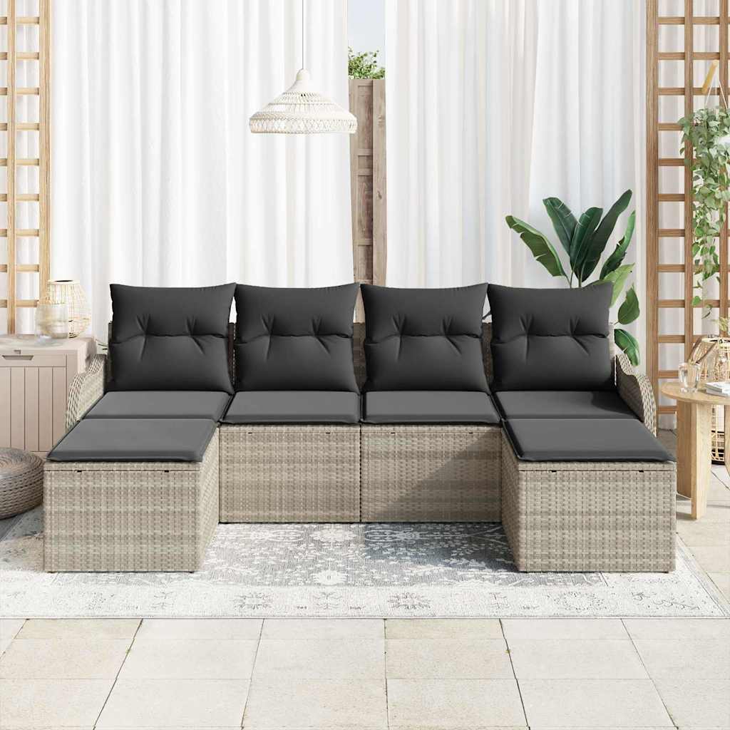 Ensemble de canapé de jardin 6 pcs Gris clair Poly rotin
