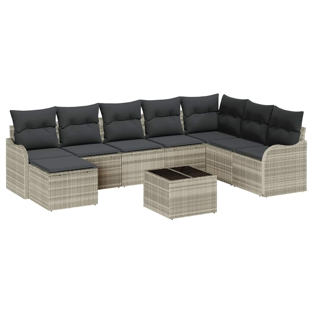 Ensemble de canapé de jardin 9 pcs Gris clair Poly rotin