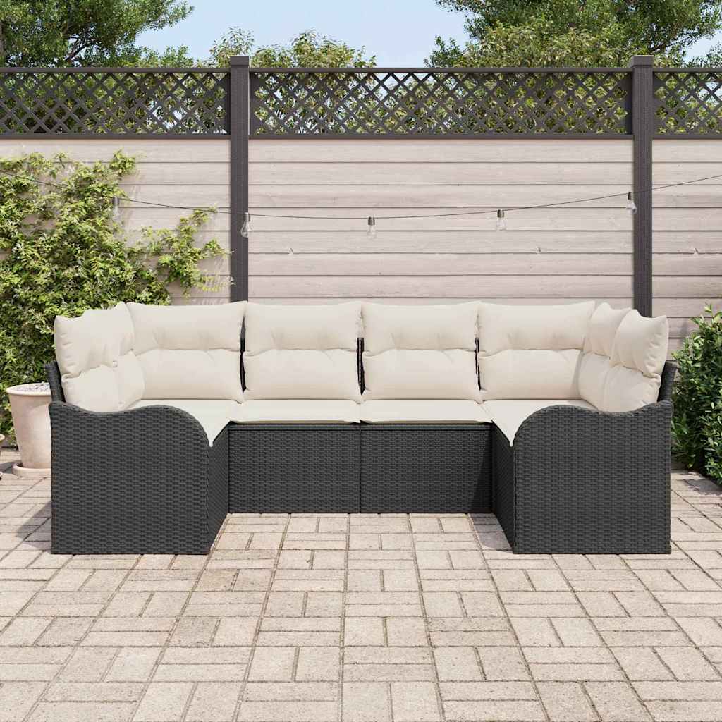 Ensemble de canapé de jardin avec coussin 6 pcs Noir Poly rotin