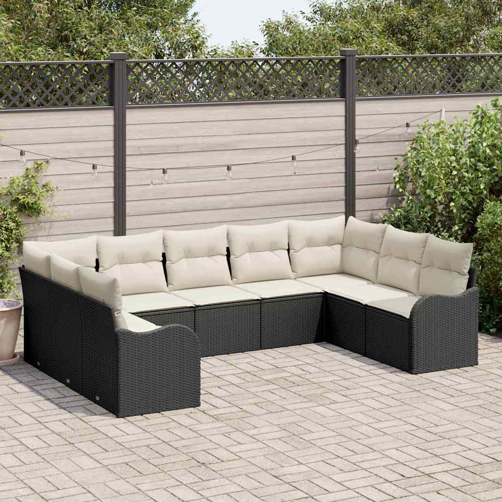 Ensemble de canapé de jardin 9 pcs Noir polyrotin