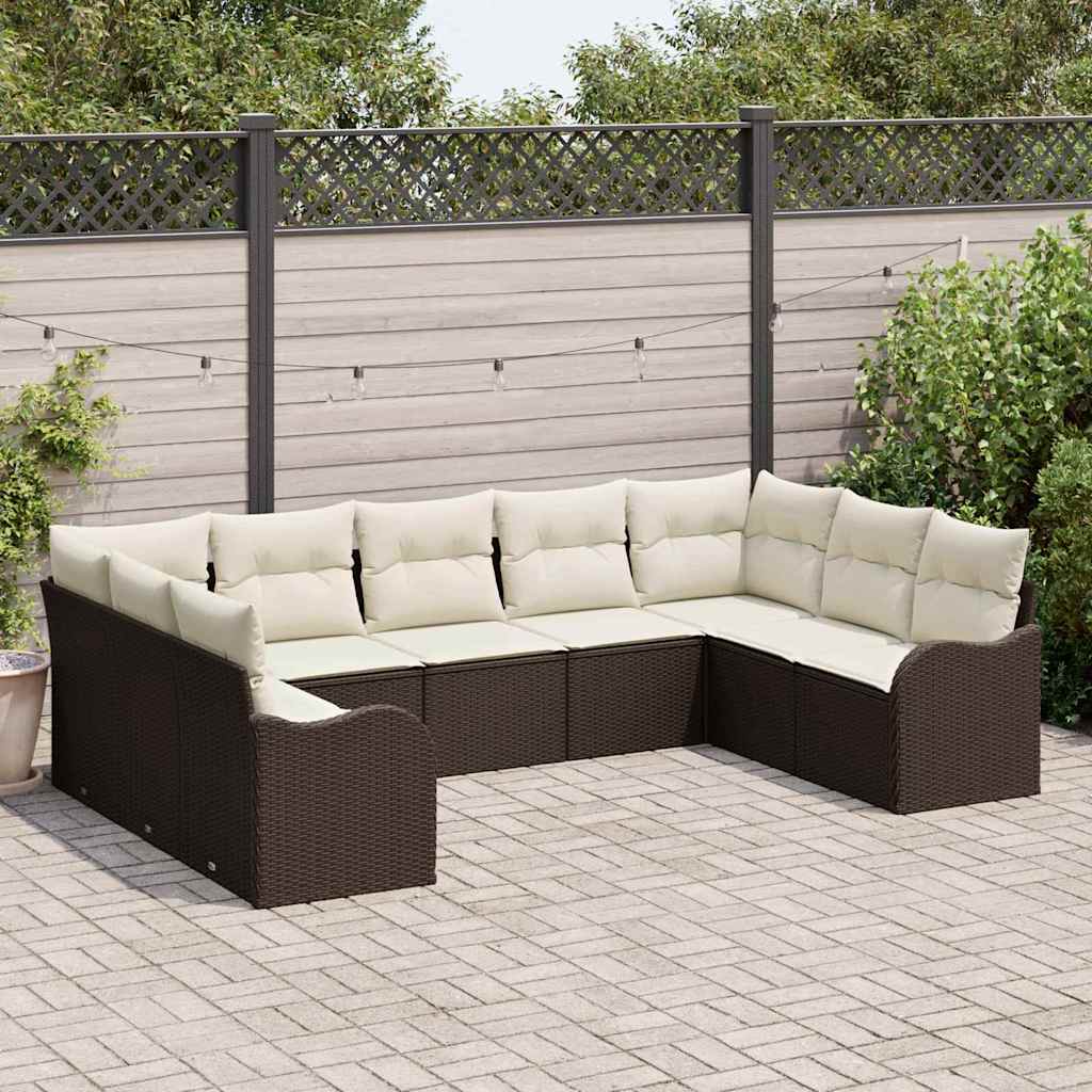 Ensemble de canapé de jardin 9 pc Marron polyrotin