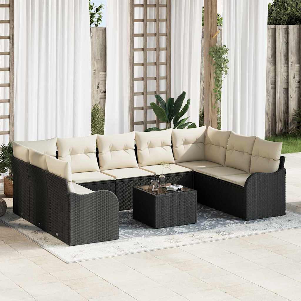 Ensemble de canapé de jardin 10 pcs Noir polyrotin