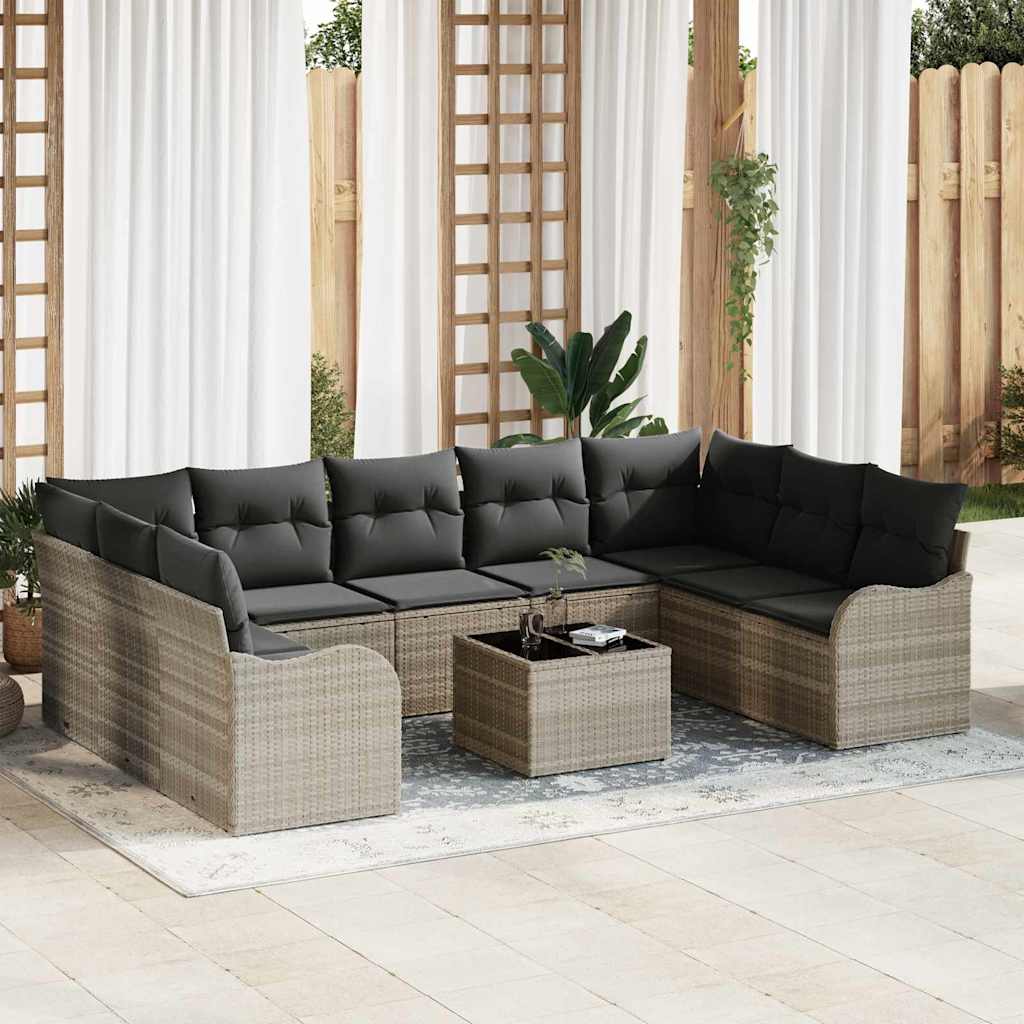 Ensemble de canapé de jardin 10 pcs Gris clair polyrotin