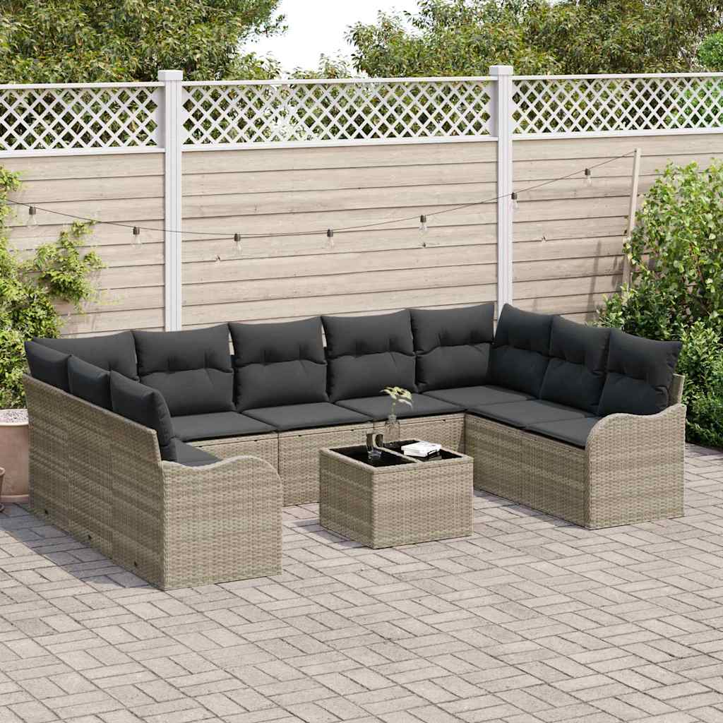 Ensemble de canapé de jardin 10 pcs Gris clair polyrotin