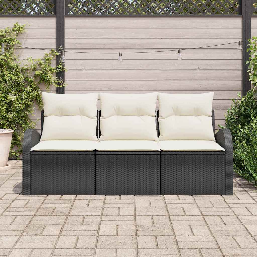 Ensemble de canapé de jardin avec coussin 3 pcs Noir Poly rotin