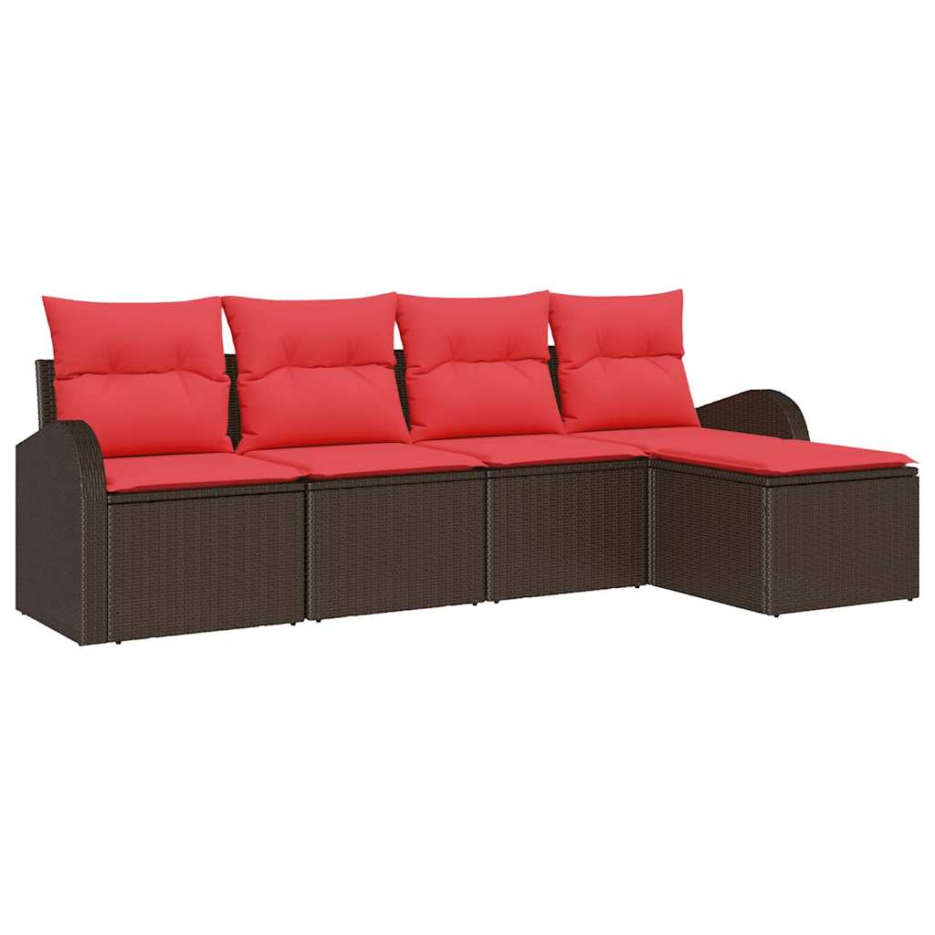 Ensemble de canapé de jardin 5 pcs Marron polyrotin