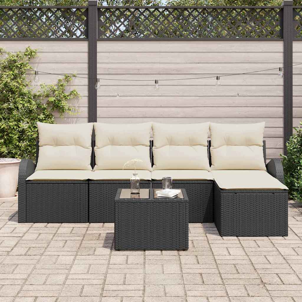 Ensemble de canapé de jardin avec coussin 6 pcs Noir Poly rotin
