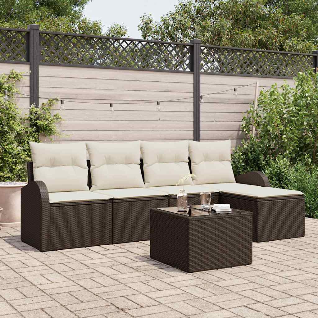 Ensemble de canapé de jardin 6 pcs Marron Poly rotin