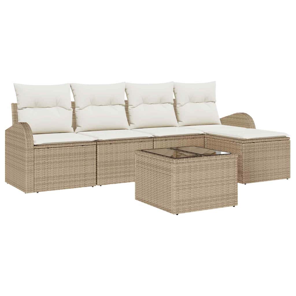 Ensemble de canapé de jardin 6 pcs Beige Poly rotin