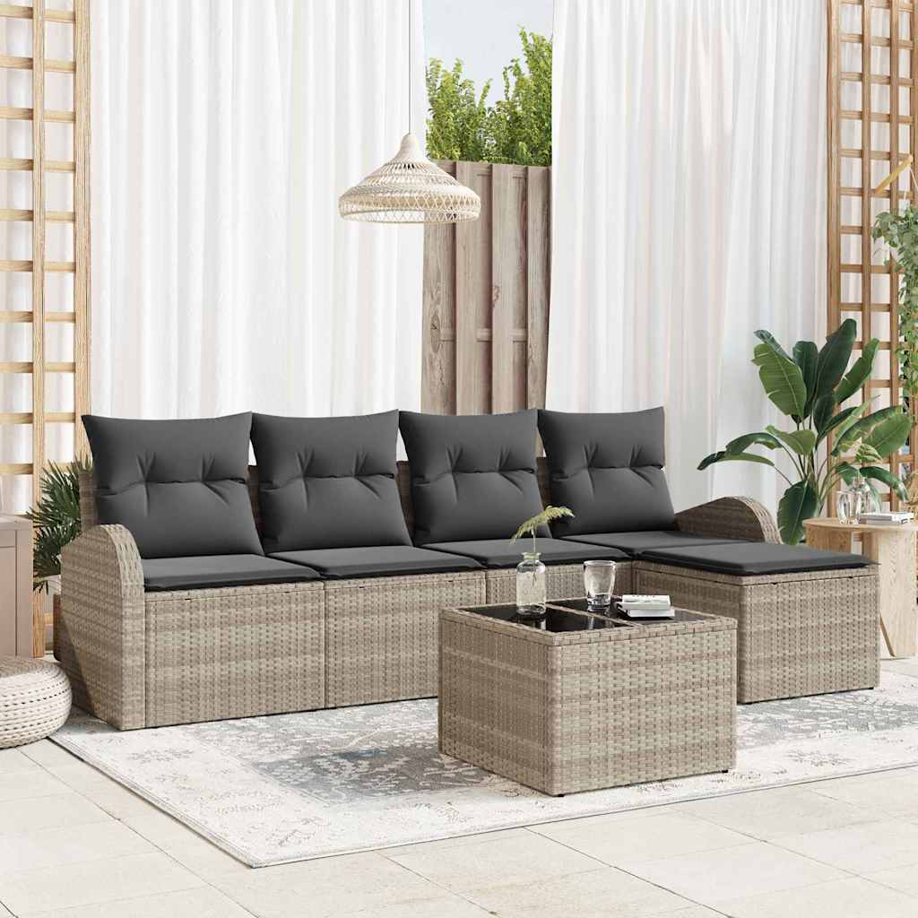 Ensemble de canapé de jardin 6 pc Gris clair polyrotin