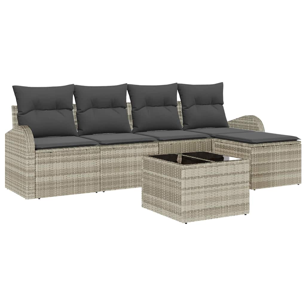 Ensemble de canapé de jardin 6 pcs Gris clair polyrotin