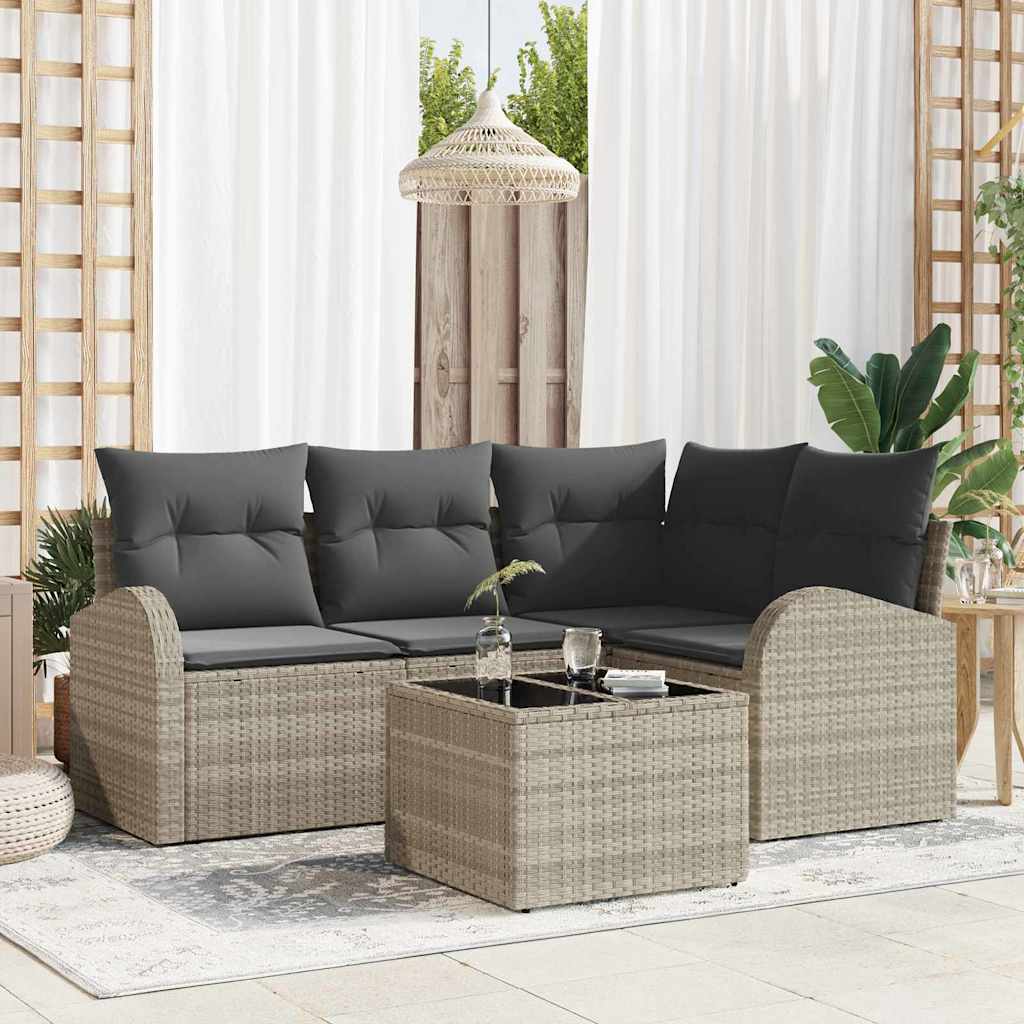 Ensemble de canapé de jardin 5 pc Gris clair polyrotin