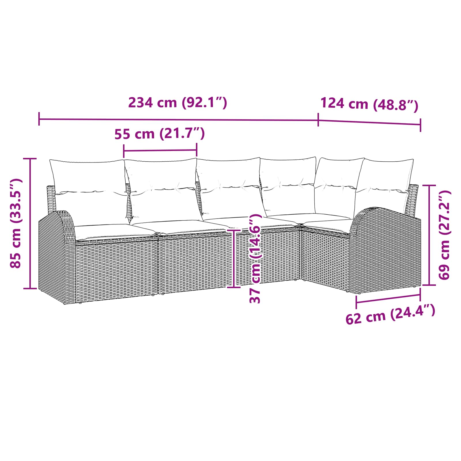 Ensemble de canapé de jardin 5 pcs Marron polyrotin