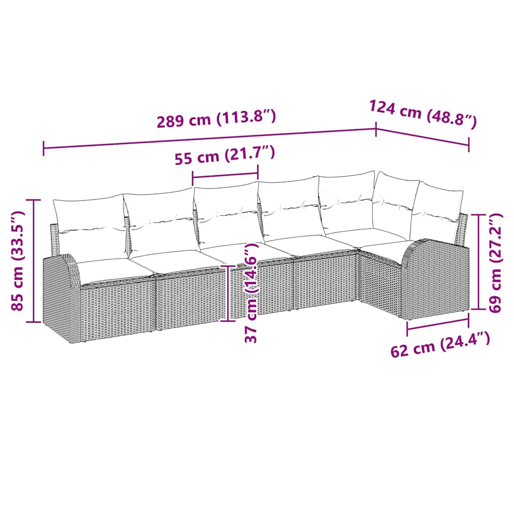 Ensemble de canapé de jardin 6 pcs Marron Poly rotin
